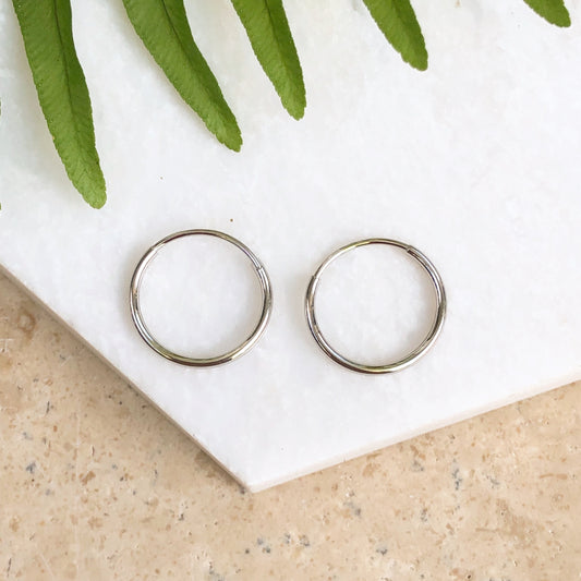 10KT White Gold Mini Endless Hoop Earrings 15mm, 10KT White Gold Mini Endless Hoop Earrings 15mm - Legacy Saint Jewelry