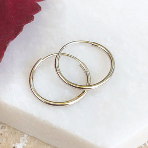 14KT White Gold Thin Endless Hoop Earrings 12mm, 14KT White Gold Thin Endless Hoop Earrings 12mm - Legacy Saint Jewelry