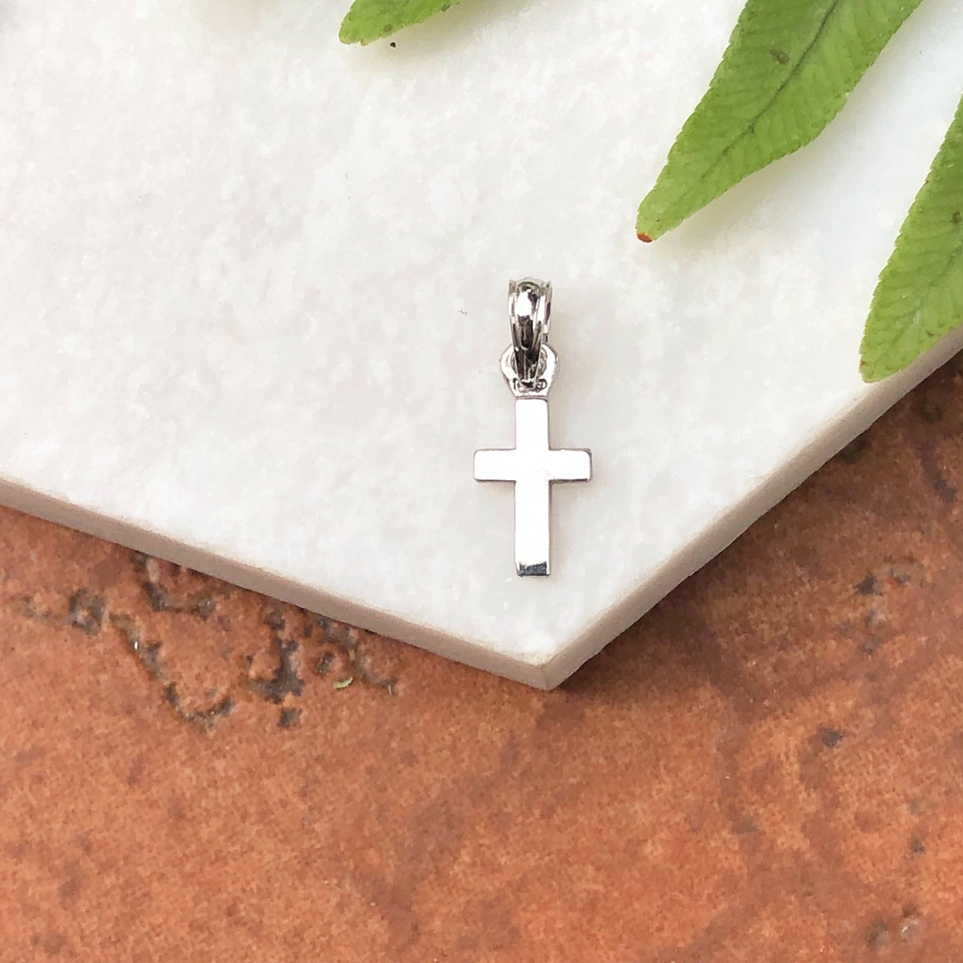 10KT White Gold Mini Cross Pendant Charm, 10KT White Gold Mini Cross Pendant Charm - Legacy Saint Jewelry