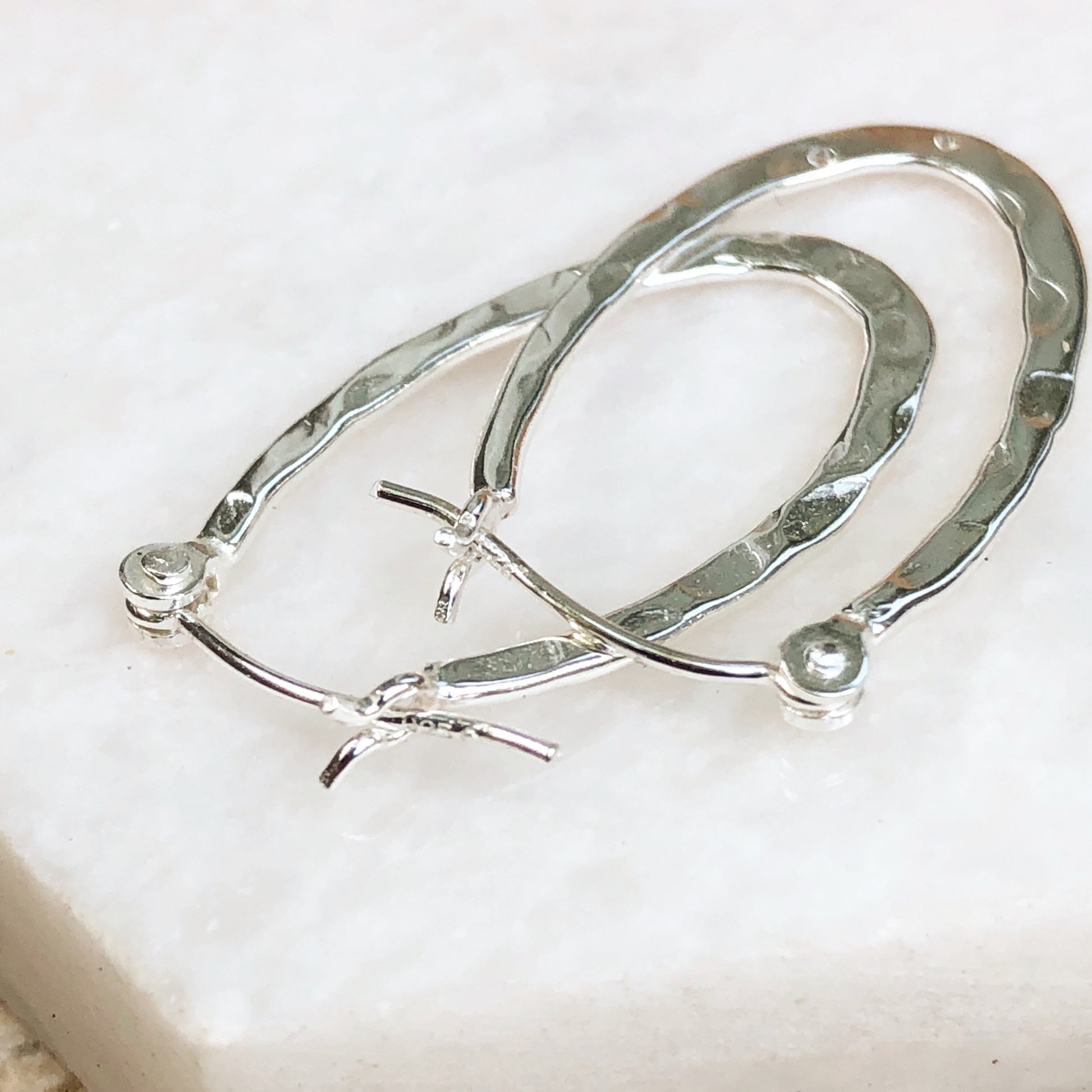 Sterling Silver Hammered Oval Hoop Earrings 11mm, Sterling Silver Hammered Oval Hoop Earrings 11mm - Legacy Saint Jewelry