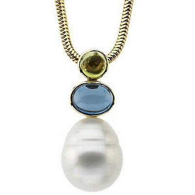 14KT Yellow Gold Peridot, Blue Topaz, + Paspaley Pearl Pendant, 14KT Yellow Gold Peridot, Blue Topaz, + Paspaley Pearl Pendant - Legacy Saint Jewelry