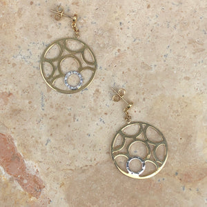14KT Yellow Gold + White Gold Pave Diamond Circle Earrings, 14KT Yellow Gold + White Gold Pave Diamond Circle Earrings - Legacy Saint Jewelry
