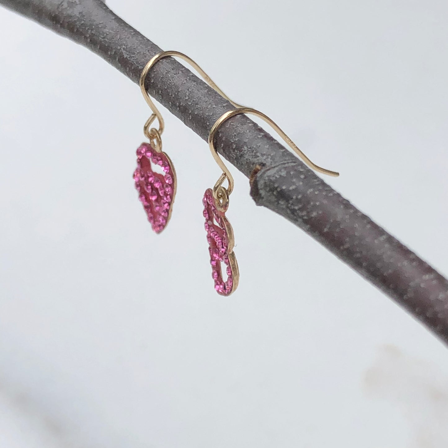 14KT Yellow Gold Pink Heart Crystal Euro Wire Earring, 14KT Yellow Gold Pink Heart Crystal Euro Wire Earring - Legacy Saint Jewelry