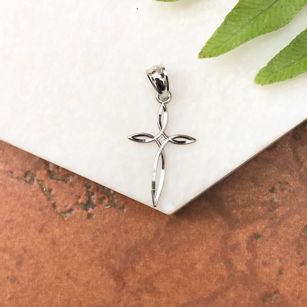 OOO 14KT White Gold Diamond-Cut Cross Mini Pendant Charm - Legacy Saint Jewelry