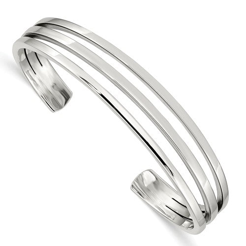 Sterling Silver Polished 3-Bar Cuff Bracelet, Sterling Silver Polished 3-Bar Cuff Bracelet - Legacy Saint Jewelry