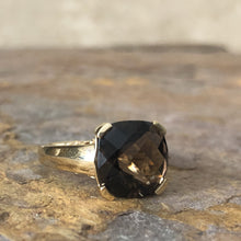 Load image into Gallery viewer, 14KT Yellow Gold Checkerboard Cushion Square Smokey Quartz Ring Size 7.5, 14KT Yellow Gold Checkerboard Cushion Square Smokey Quartz Ring Size 7.5 - Legacy Saint Jewelry