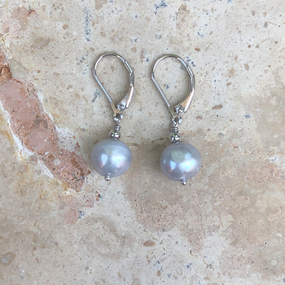 Sterling Silver Gray Baroque Pearl Leverback Earrings, Sterling Silver Gray Baroque Pearl Leverback Earrings - Legacy Saint Jewelry