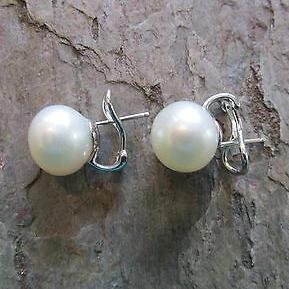 14KT White Gold Paspaley South Sea Pearl Omega Earrings 13mm, 14KT White Gold Paspaley South Sea Pearl Omega Earrings 13mm - Legacy Saint Jewelry