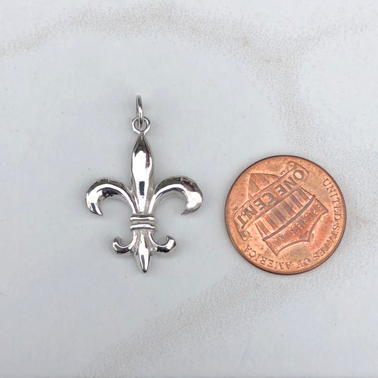 14KT White Gold Fleur de Lis Solid Pendant Charm, 14KT White Gold Fleur de Lis Solid Pendant Charm - Legacy Saint Jewelry