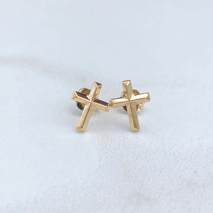 14KT Yellow Gold Cross Post Stud Earrings, 14KT Yellow Gold Cross Post Stud Earrings - Legacy Saint Jewelry