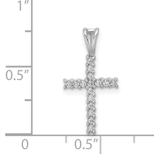14KT White Gold Diamond .16 CT Latin Small Cross Pendant Charm