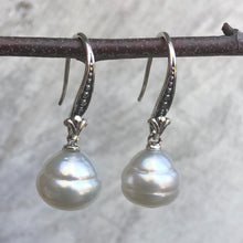 Load image into Gallery viewer, 14KT White Gold + Sterling Silver Paspaley South Sea Pearl Drop Earrings, 14KT White Gold + Sterling Silver Paspaley South Sea Pearl Drop Earrings - Legacy Saint Jewelry