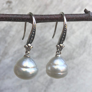 14KT White Gold + Sterling Silver Paspaley South Sea Pearl Drop Earrings, 14KT White Gold + Sterling Silver Paspaley South Sea Pearl Drop Earrings - Legacy Saint Jewelry