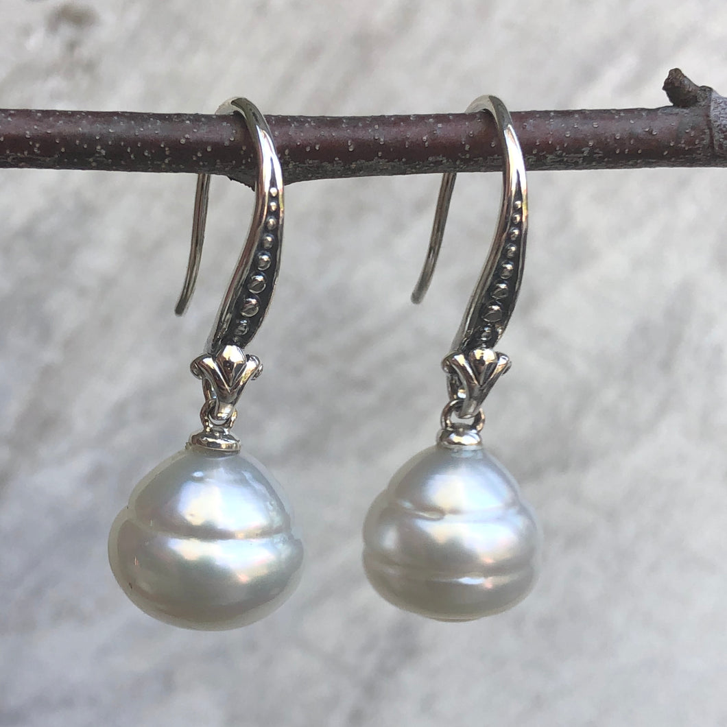 14KT White Gold + Sterling Silver Paspaley South Sea Pearl Drop Earrings, 14KT White Gold + Sterling Silver Paspaley South Sea Pearl Drop Earrings - Legacy Saint Jewelry