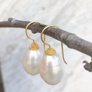 14KT Yellow Gold Paspaley South Sea Pearl Shepard Hook Earring, 14KT Yellow Gold Paspaley South Sea Pearl Shepard Hook Earring - Legacy Saint Jewelry