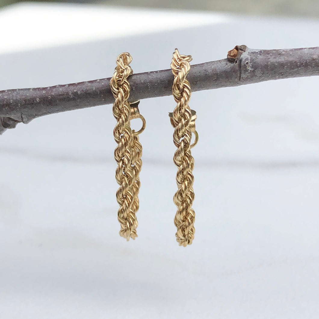 14KT Yellow Gold Hollow Rope Earrings, 14KT Yellow Gold Hollow Rope Earrings - Legacy Saint Jewelry