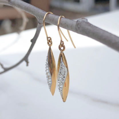 14KT Yellow Gold + White Gold Swarovski Crystal Teardrop Earrings, 14KT Yellow Gold + White Gold Swarovski Crystal Teardrop Earrings - Legacy Saint Jewelry