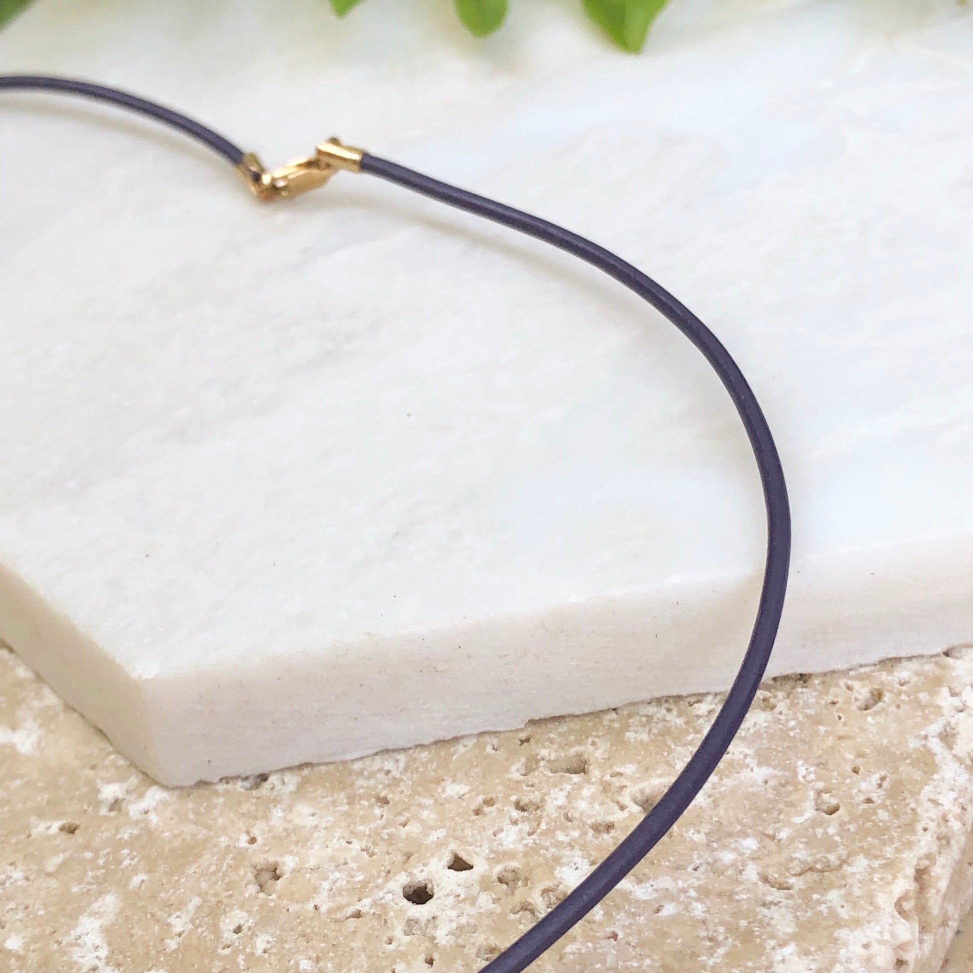 14KT Yellow Gold Violet Leather Cord Necklace 1.5mm/ 16", 14KT Yellow Gold Violet Leather Cord Necklace 1.5mm/ 16" - Legacy Saint Jewelry