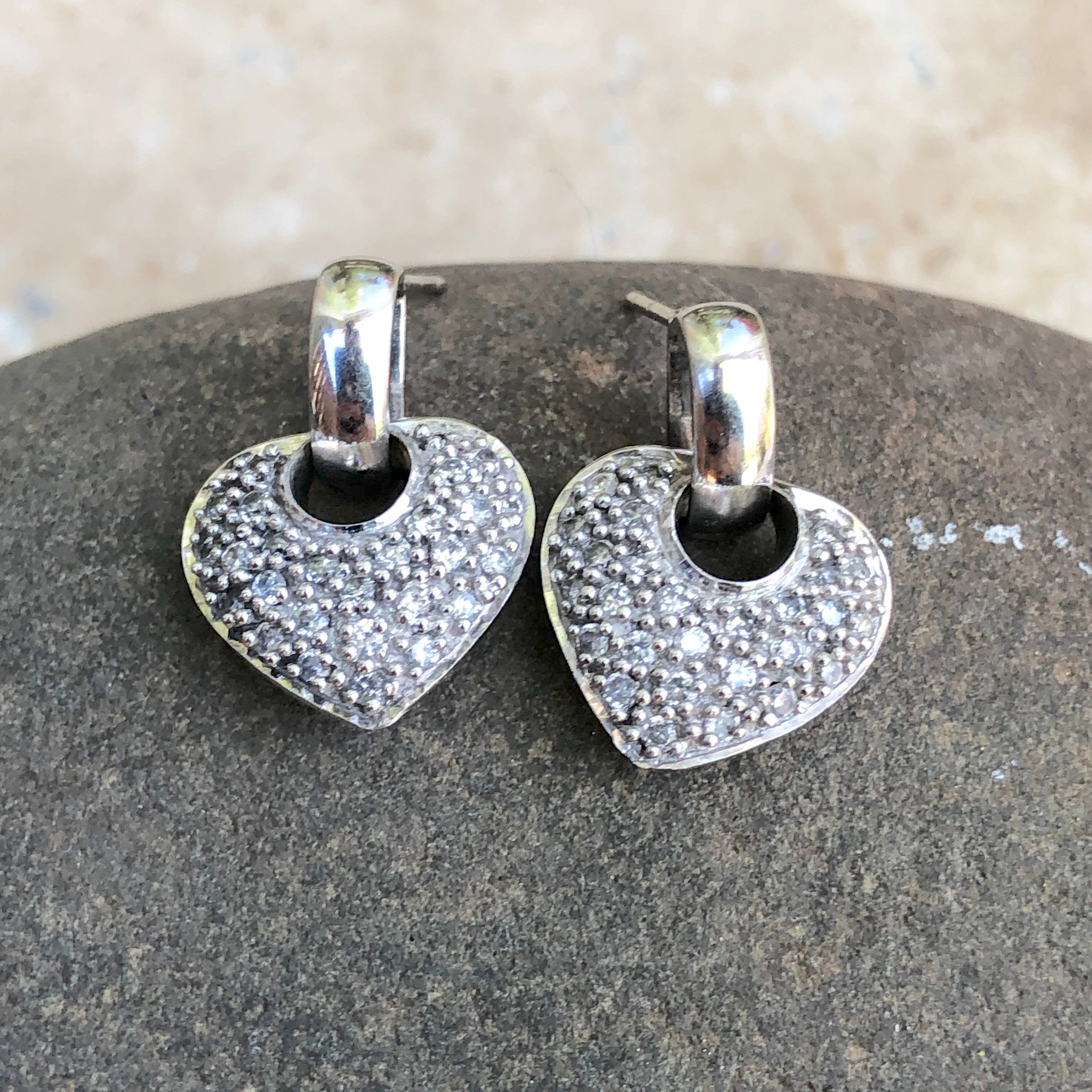 18K White Gold Diamond Cluster Heart Shaped Stud Earrings