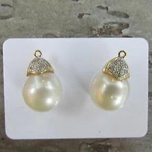 Load image into Gallery viewer, 18KT Yellow Gold Pave Diamond + Paspaley Pearl Earring Charms, 18KT Yellow Gold Pave Diamond + Paspaley Pearl Earring Charms - Legacy Saint Jewelry