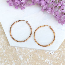 Load image into Gallery viewer, 14KT Rose Gold Shiny Finish Hoop Earrings, 14KT Rose Gold Shiny Finish Hoop Earrings - Legacy Saint Jewelry