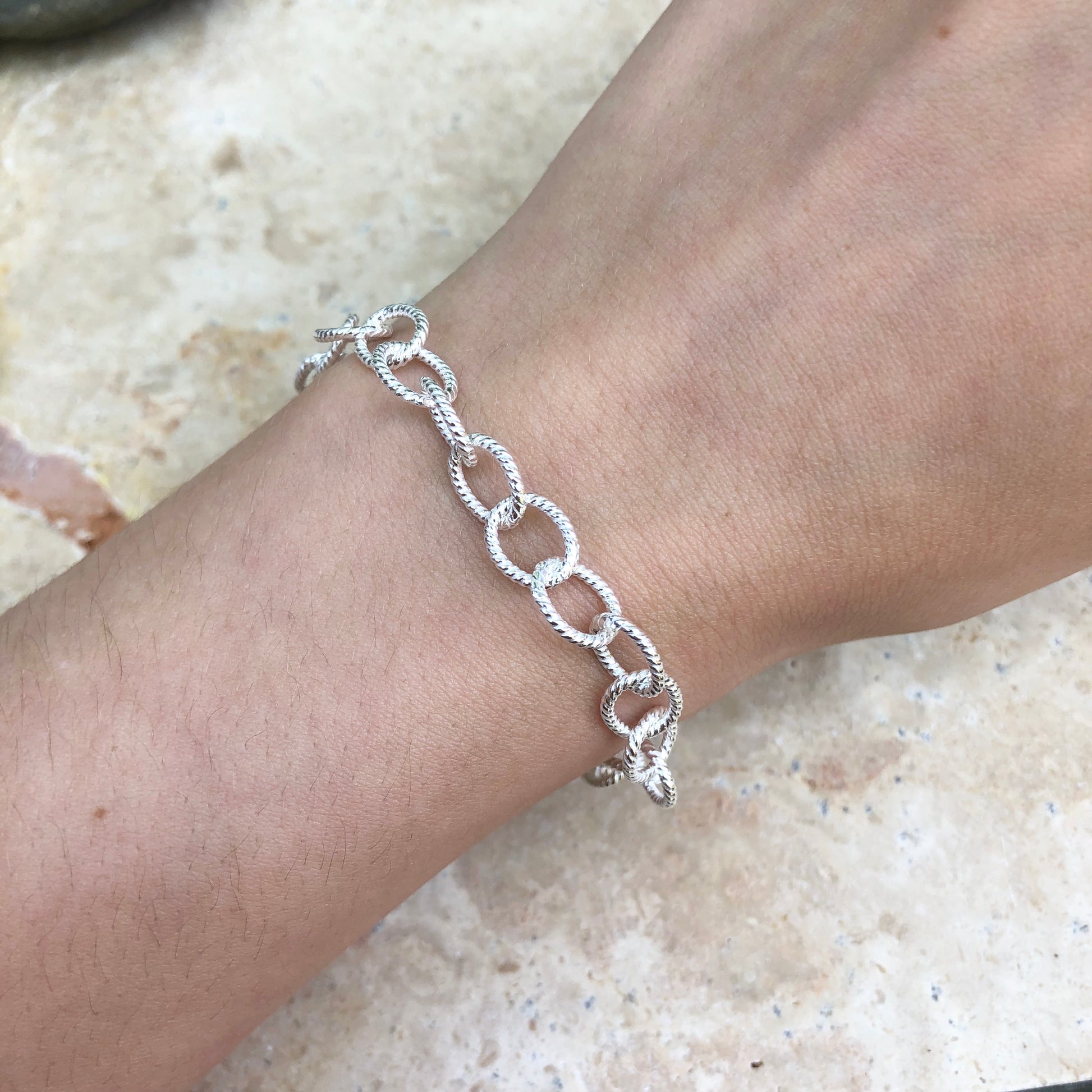 Sterling Silver Knurled Cable Link Bracelet 7", Sterling Silver Knurled Cable Link Bracelet 7" - Legacy Saint Jewelry