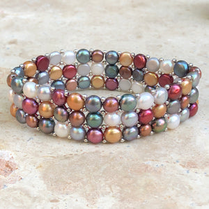 Sterling Silver Multi-Colored Freshwater Pearl Triple Strand Bracelet, Sterling Silver Multi-Colored Freshwater Pearl Triple Strand Bracelet - Legacy Saint Jewelry