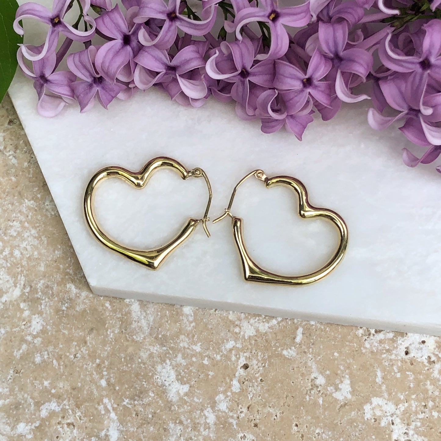 10KT Yellow Gold Large Open Heart Hoop Earrings, 10KT Yellow Gold Large Open Heart Hoop Earrings - Legacy Saint Jewelry