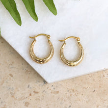 Load image into Gallery viewer, OOO 10KT Yellow Gold Scalloped Textured Hoop Earrings, OOO 10KT Yellow Gold Scalloped Textured Hoop Earrings - Legacy Saint Jewelry