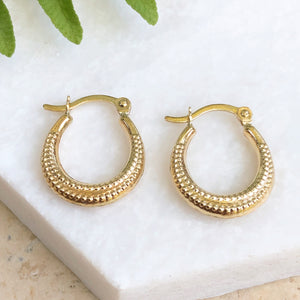 OOO 10KT Yellow Gold Scalloped Textured Hoop Earrings, OOO 10KT Yellow Gold Scalloped Textured Hoop Earrings - Legacy Saint Jewelry