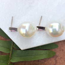 Load image into Gallery viewer, 14KT White Gold Paspaley Pearl + Baguette Pink Sapphire Earrings, 14KT White Gold Paspaley Pearl + Baguette Pink Sapphire Earrings - Legacy Saint Jewelry