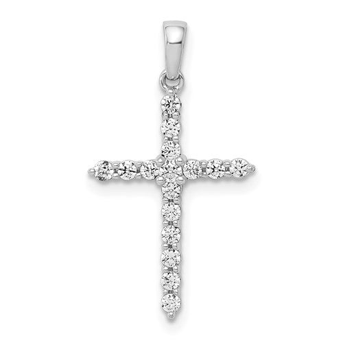 14KT White Gold Diamond 1/4 CT Minimal Small Cross Pendant Charm