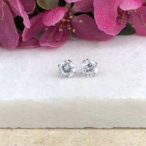 14KT White Gold Round CZ Stud Post Earrings, 14KT White Gold Round CZ Stud Post Earrings - Legacy Saint Jewelry