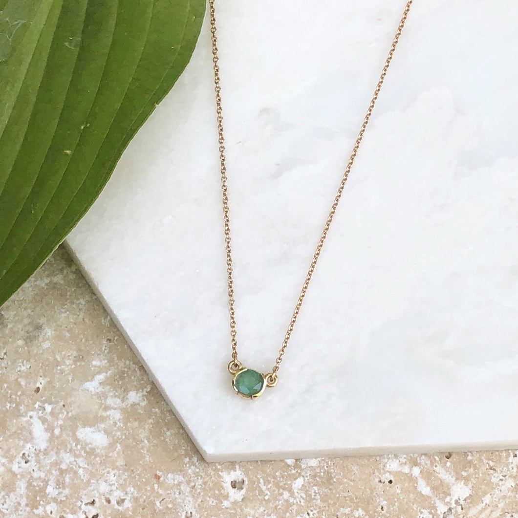 14KT Rose Gold Half Bezel Set Round Emerald Necklace - Legacy Saint Jewelry