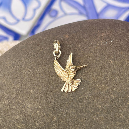 14KT Yellow Gold Flying Detailed Hummingbird Pendant