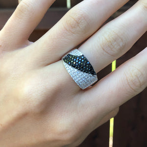 Sterling Silver Black + White CZ Cigar Band Ring Size 8, Sterling Silver Black + White CZ Cigar Band Ring Size 8 - Legacy Saint Jewelry