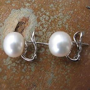 14KT White Gold Paspaley Pearl Omega Earrings 12mm, 14KT White Gold Paspaley Pearl Omega Earrings 12mm - Legacy Saint Jewelry