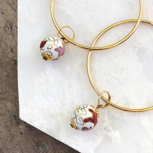 14KT Yellow Gold Cloisonne White + Red Floral Earring Charms, 14KT Yellow Gold Cloisonne White + Red Floral Earring Charms - Legacy Saint Jewelry