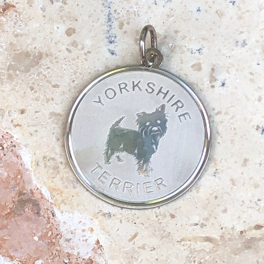 Sterling Silver Yorkshire Terrier Pendant Charm Satin Disc, Sterling Silver Yorkshire Terrier Pendant Charm Satin Disc - Legacy Saint Jewelry