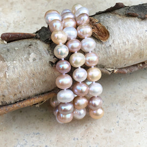 Sterling Silver White + Pink Freshwater Cultured Pearl Triple Strand Bracelet, Sterling Silver White + Pink Freshwater Cultured Pearl Triple Strand Bracelet - Legacy Saint Jewelry