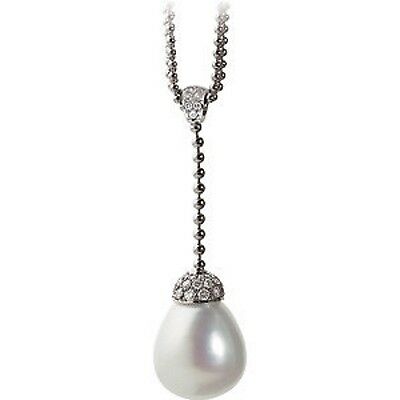 14KT White Gold Paspaley Pearl + Pave Diamond Lariat Beaded Chain Necklace, 14KT White Gold Paspaley Pearl + Pave Diamond Lariat Beaded Chain Necklace - Legacy Saint Jewelry