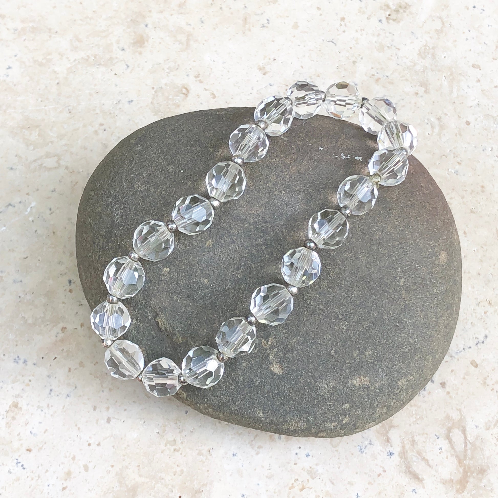Polished Faceted Clear Crystal Stretch Bracelet, Polished Faceted Clear Crystal Stretch Bracelet - Legacy Saint Jewelry
