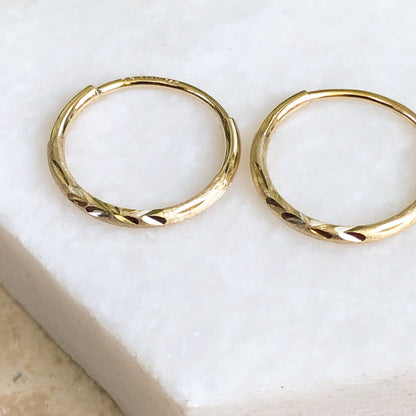 14KT Yellow Gold Endless Diamond-Cut Hoop Earrings 12mm, 14KT Yellow Gold Endless Diamond-Cut Hoop Earrings 12mm - Legacy Saint Jewelry