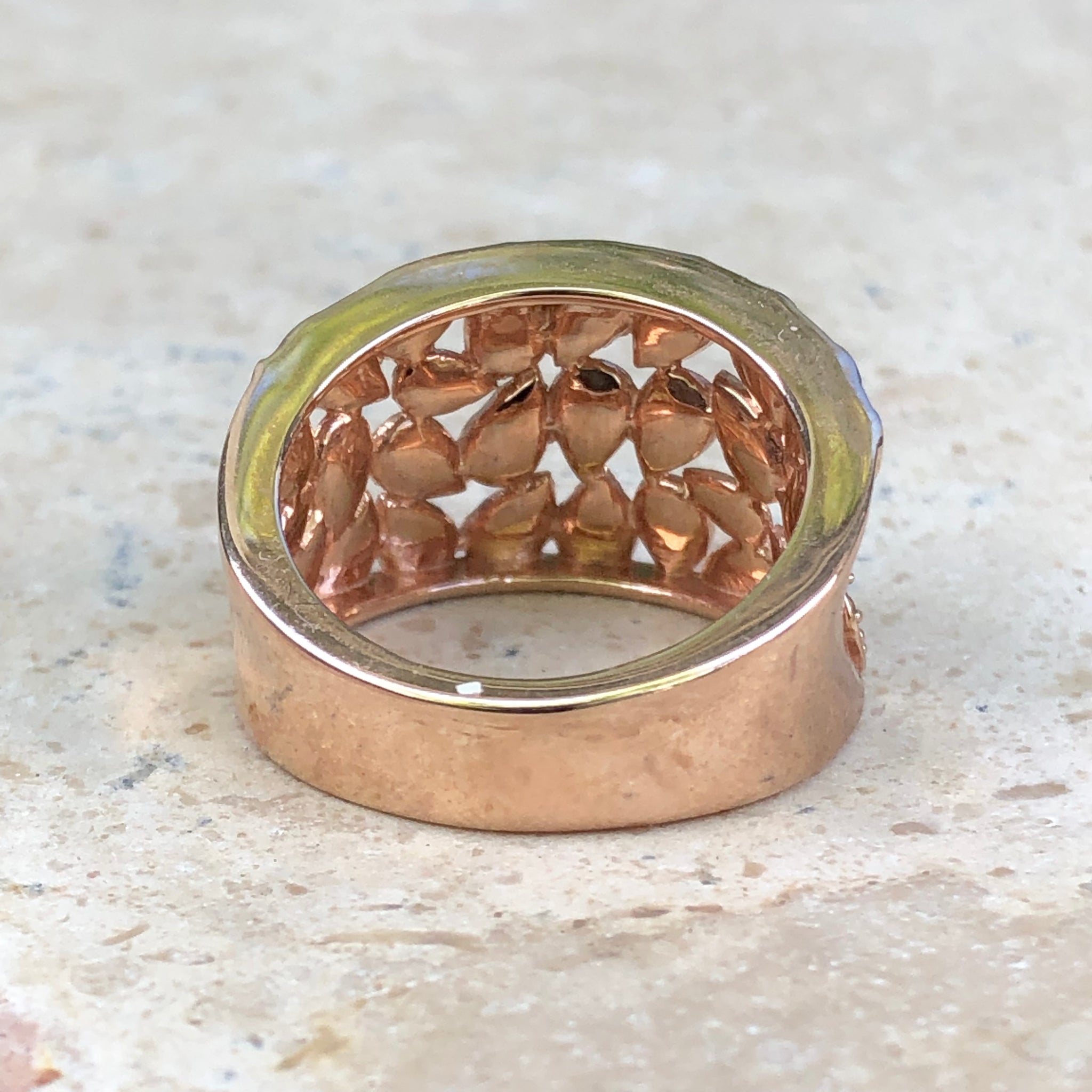 14KT Rose Gold Filigree Diamond-Cut Floral Cigar Band Ring – LSJ