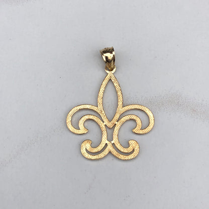 14KT Yellow Gold Textured Cut-Out Fleur de Lis Pendant Charm, 14KT Yellow Gold Textured Cut-Out Fleur de Lis Pendant Charm - Legacy Saint Jewelry