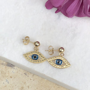 14KT Yellow Gold Evil Eye Earrings, 14KT Yellow Gold Evil Eye Earrings - Legacy Saint Jewelry