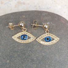 Load image into Gallery viewer, 14KT Yellow Gold Evil Eye Earrings, 14KT Yellow Gold Evil Eye Earrings - Legacy Saint Jewelry
