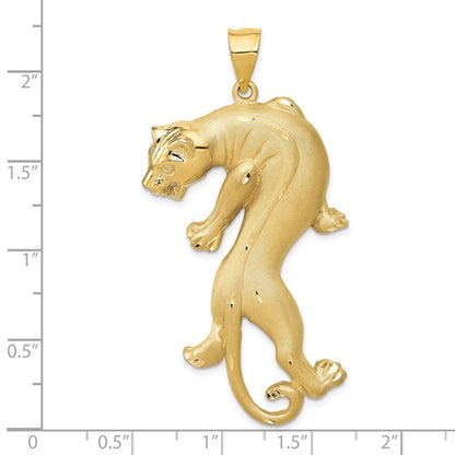 14KT Yellow Gold Matte Diamond-Cut Large Prowling Panther Pendant