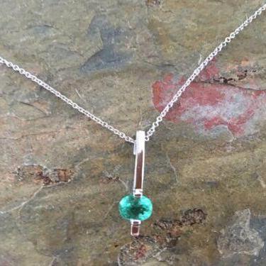 14KT White Gold Channel Set Emerald Gemstone Pendant - Legacy Saint Jewelry