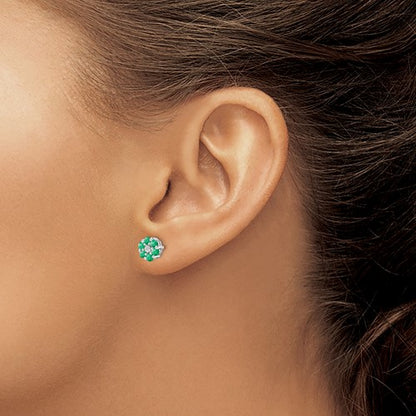 Sterling Silver Emerald + Diamond Mini Flower Stud Earrings